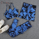 Chrleisure 1/2/3 pçs conjunto de yoga sem costura tie-dye impressão fitness com almofada no peito conjunto sutiã push up shorts de ginásio calças de cintura alta conjunto de yoga