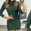Vestido feminino blogger de manga comprida bufante curto com gola alta