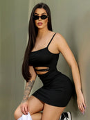 Vestido Curto Fenda Gravata Lateral Gringa Fashion-Preto, Rosa, Azul, Vermelho, Branco