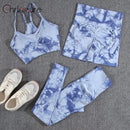Chrleisure 1/2/3 pçs conjunto de yoga sem costura tie-dye impressão fitness com almofada no peito conjunto sutiã push up shorts de ginásio calças de cintura alta conjunto de yoga