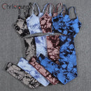 Chrleisure 1/2/3 pçs conjunto de yoga sem costura tie-dye impressão fitness com almofada no peito conjunto sutiã push up shorts de ginásio calças de cintura alta conjunto de yoga